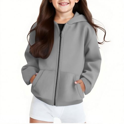 Zip Up Lightweight Hooded Sweatshirt For Kids Dressy Casual Pockect Sweatshirts Full-Zipper Long Sleeve Size 4-11