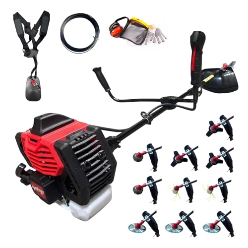 Synergy Desbrozadora Gasolina 65cc 4,9CV 10 en 1 – Motor 2 Tiempos – Discos 3 Puntas, Discos de Widia, Cabezales Metálicos, y Cabezales automaticos con 12m Hilo