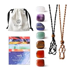 SANSWL 7 Chakra Healing Crystal Necklace Set,Handmade Weave Rope-Wrapped Holder and Natural Gemstone, Energy Crystal Spiritual jewelry,Reiki Pendant with Adjustable Cord for Holiday Gift
