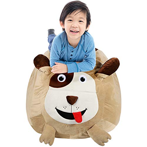 Miuse - Pouf grande per riporre animali ripieni, per la cameretta dei bambini, 61 x 61 x 50 cm Marrone/Cane