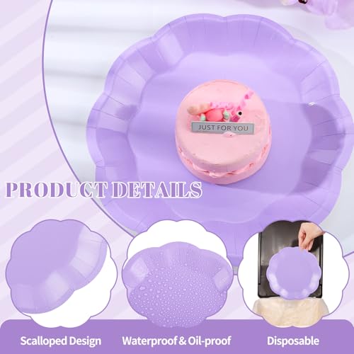 Image of NatNarr 30 Pcs Light Purple Paper Plates, 9 Inch Scalloped Lavender Plates Small Cake Dessert Plate Disposable Party Plate for Wedding, Birthday, Baby Shower
