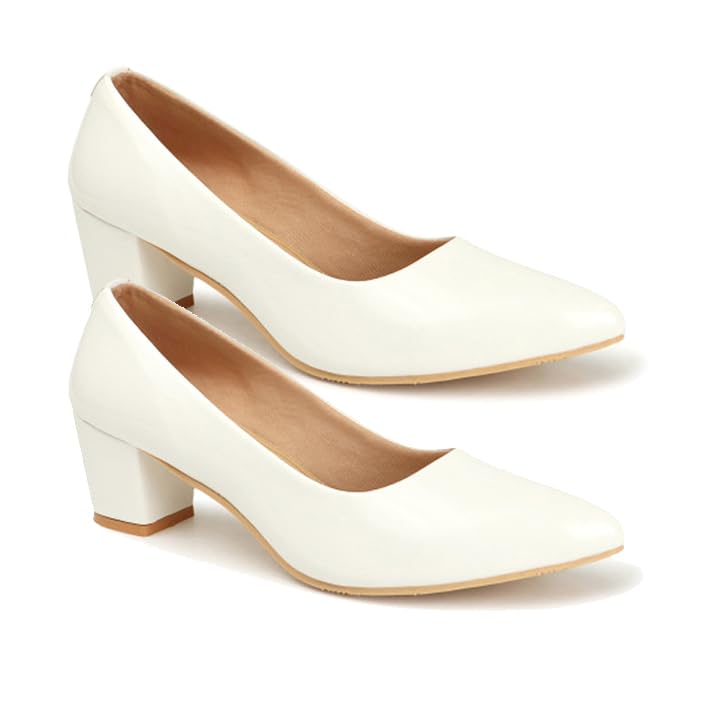 Women's Patent Block Heel Pumps | Comfortable Slip-On Office Formal Closed Toe Mid Heel Shoes for Girls & Women-image-37