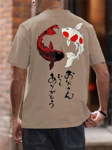 Image of COZYEASE Men's Japanese Koi Fish Graphic Tees Short Sleeve Crew Neck T-Shirt Casual Summer Tops