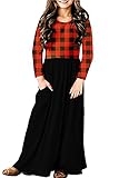 Long Sleeve Dress Girl Fall Spring Winter Christmas Red and Black Buffalo Plaid Maxi Dress 11-12 Yea