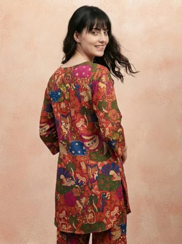 Image of Bee M Pee Designer Trendy Floral Printed Poly Rayon Cotton Kurta Coord Sets for Women | Stylish Casual Kurti Tunic Cord Set with Pant for Woman for Office