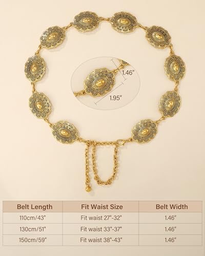 Image of LEACOOLKEY Western Concho Belt for Women Cowgirl Boho Waist Chain Belt for Dresses Jeans Pants