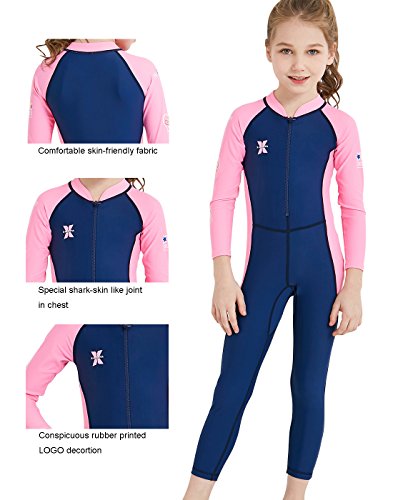 Dive & Sail Girls Sun Suit Long Sleeve Uv Sun Protection Swimsuit One Piece Stretch Full Coverage Wetsuit Swimwear Navy S #TOP2