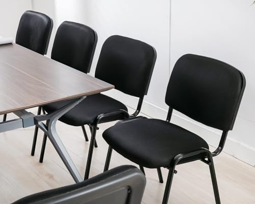 Image of HNY Black Waiting Room Stackable Chairs Mesh Ergonomic Reception Chairs Set of 5 Conference Desk Guest Chair for Meeting Room, Office, Lobby, Events, Hall