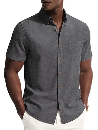 PJ PAUL JONES Mens Linen Shirt Short Sleeve Button Down Business Casual Dress Shirts Cotton Summer Beach Shirts with Pocket - image 1