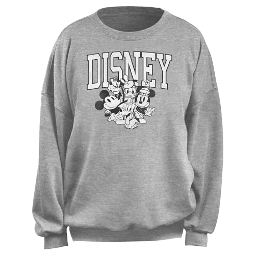 Disney Juniors Mickey & Friends Classic Black and White Group Sweatshirt - Heather Gray - Large