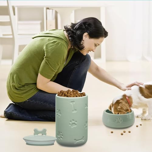 NIXBYO Hunde-Leckerli-Behälter, luftdicht, 22,9 x 12,7 cm, Grün, große Keramik-Dose für Hundeleckerlis, Keksdose mit Deckel, Bauernhaus-Stil, Aufbewahrungsbehälter für Hunde, Katzen, Haustiere