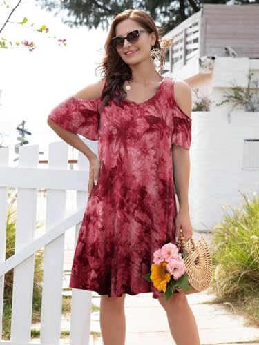 Image of BELAROI Womens Plus Size Dresses Short Sleeve Cold Shoulder Casual T Shirt Swing Dress Summer Beach Sundress