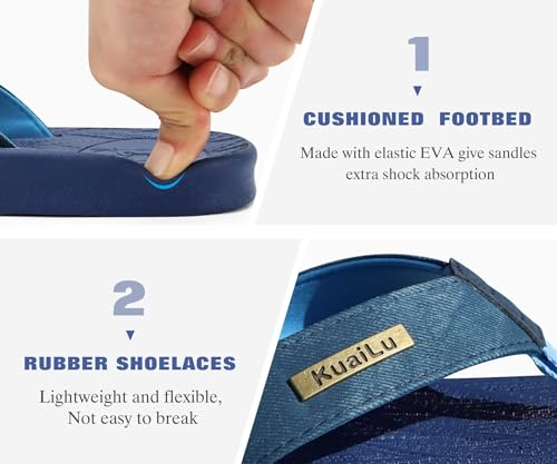 Image of KuaiLu Mens Flip Flops Arch Support Comfortable Summer Beach Thong Sandals Yoga Foam Cushion Slip on Slippers