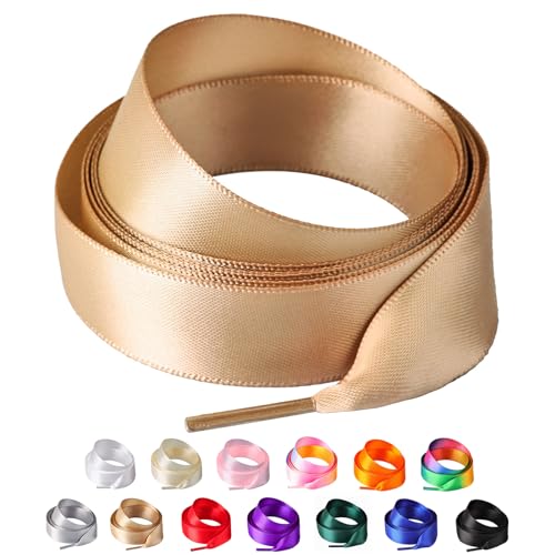 Olukssck 2 Paires de Lacets Chaussures en Rubans de Satin, 2cm de Large Lacets pour Femmes et Filles, Ruban en Soie Lacets Plats pour Chaussures Baskets, chaussures...