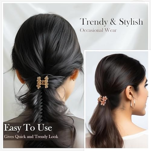 Image of PACTIV 5Pcs Elegant Crystal Flower Hair Claw - Medium Size, Alloy Flower Clip For Women & Girls, Cute & Stylish Side Hair Accessory, Multicolor