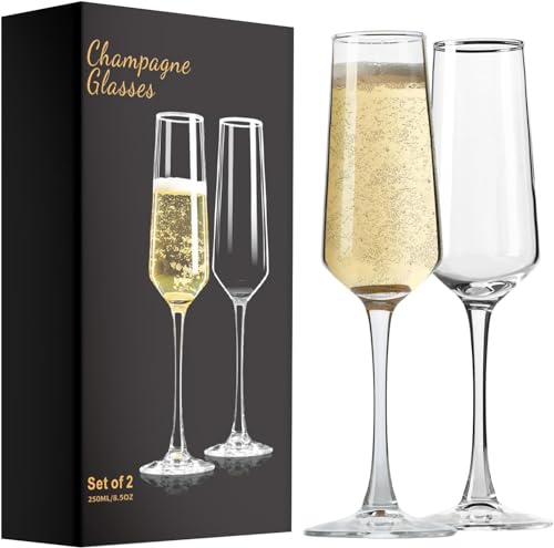 PARACITY Champagne Flutes Champagne Glasses Set of 2 Elegant Glass Champagne Flutes Gift for Birthday Wedding Christmas Clear Sparkling Champagne Glasses for Women Men (transparent)