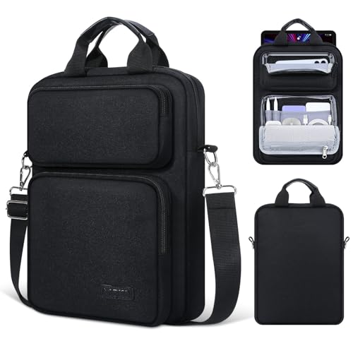 MoKo 10-13 inch Tablet Sleeve Bag for iPad Pro/Air M4 13inch Pro 12.9/11 inch 10.9 iPad 10th/Air 5/4th Galaxy Tab S8+/S9+ 12.4 Carrying Case with Multi-Pockets & Removable Shoulder Strap Black