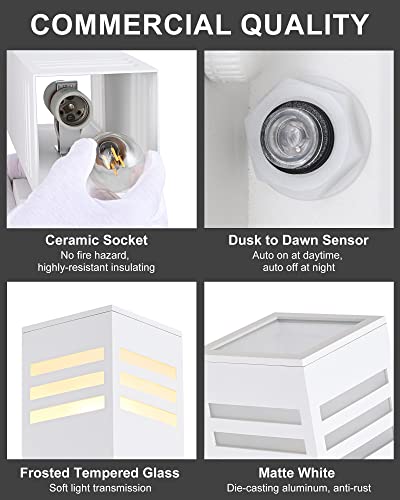 Image of Housen Solutions Dusk to Dawn Outdoor Lighting, IP65 Waterproof Exterior Light Fixtures, 2 Pack Sensor Porch Light Outdoor Wall Sconce for House Garage, Matte White Aluminum