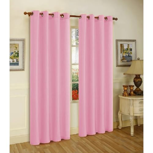 J&V TEXTILES 2 Panels Solid Grommet Semi Sheer Faux Silk Window Curtain Drapes Treatment in 84" Length (Pink)*