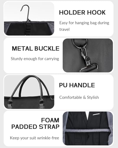 Mancro Garment Bags for Travel, Expandable Suit Bags for Men Trip Fits 15.6 inches laptop, 2 in 1 Hanging Suit Luggage Bag for Men Women, Wrinkle Free Foldable Travel Garment Bag, Black