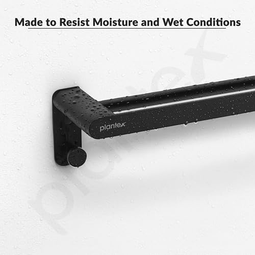 Image of Plantex Space Aluminium Dual Towel Rod for Bathroom /Towel Holder with Hooks /Bathroom Towel Holder /Towel Stand /Bathroom Accessories (Black) Pack of 1