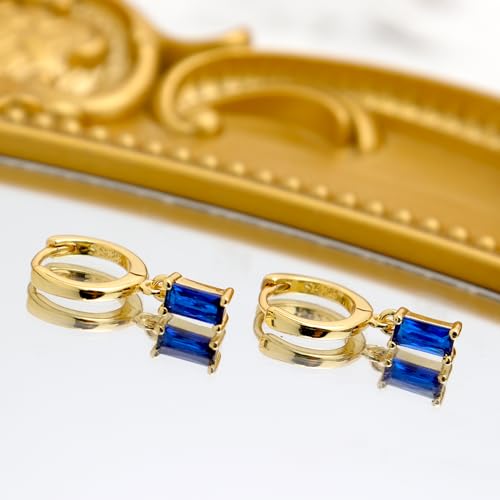 Small Gold Silver Hoop Earrings for Women, Dainty Square Rhinestone Lightweight Rectangle Multicolor Crystal Birthstone Dangling Huggie Earing Prom Jewelry Gift4