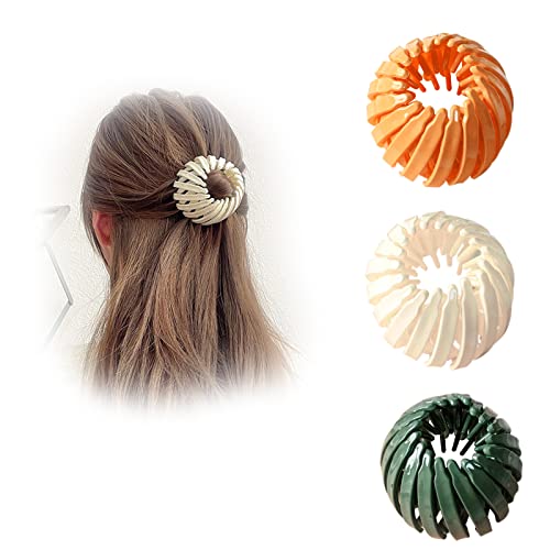 Pinces À Cheveux En Forme De Nid D'Oiseau,3 PCS couleur unie Cheveux Pince à Cheveux Automatique en Forme Nid d'Oiseau Support de Cheval Boucles Barrettes Cover