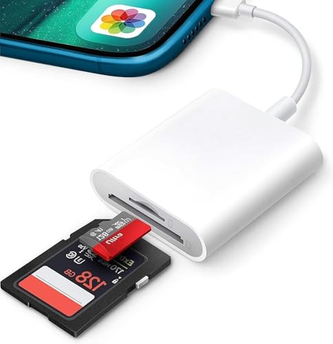 Oliveria Lecteur de Carte SD pour iPhone 2 en 1 avec Double Emplacement Micro SD/TF, Adaptateur de Carte Mémoire d'Appareil Photo pour iPhone 8/14/13/12, Plug and Play