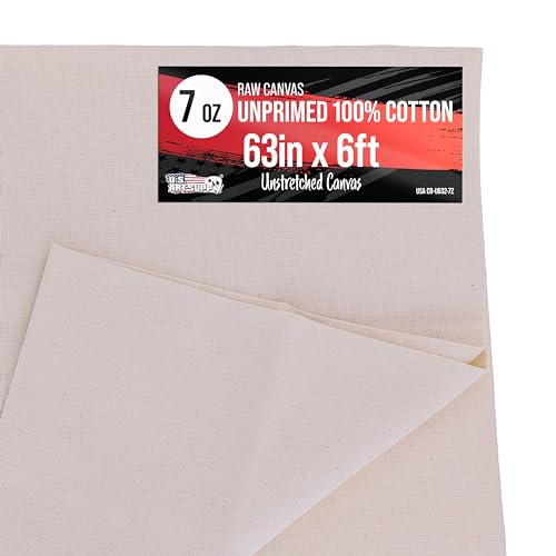 La Mejor Recopilación de Telas de lienzo - 5 favoritos. 48 U.S. Art Supply - Rollo de lona sin imprimación de 7 onzas, 63 pulgadas de ancho x 6 pies de largo (2 yardas), 100% algodón, tela, sin ácidos, rollos de lona sin estirar para...