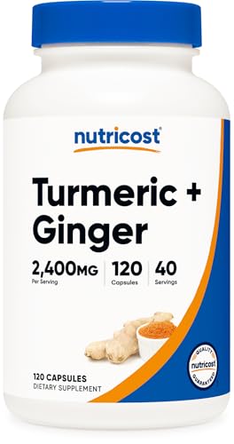 Nutricost Turmeric + Ginger Capsules with Bioperine 2400mg Per Serving 120 Capsules - GMO-Free Gluten-Free 40 Servings