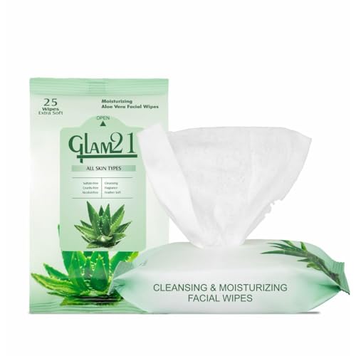 Image of Glam21 Facial Wipes | Super-Soft, Moisturizing & Refreshing | Effectively Cleans Dust, Dirt & Impurities | Gentle Daily Use Makeup Wipes | With Aloe Vera Extracts | 25 PCS