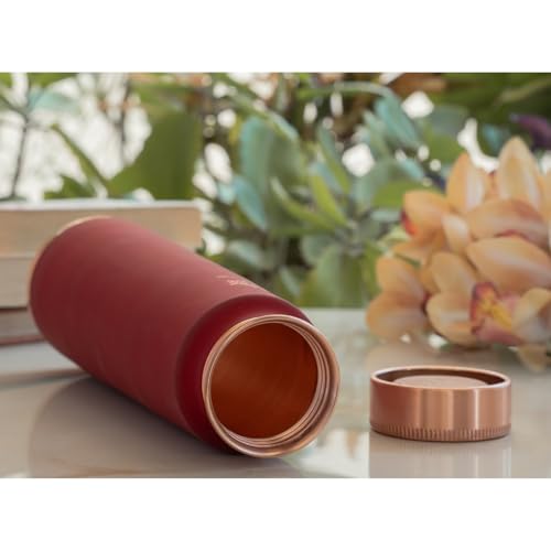 Image of Indian Art Villa Copper Red Silk Print Water Bottle, 800 ML Pure Copper Ayurvedic Drinkware for Daily Use, Travel, Office, Gym, and Gifting
