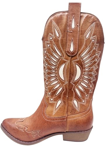 Matisse Women's Bandera Western Boots, Mid-Calf, Tan Faux Leather, Pull-On Style