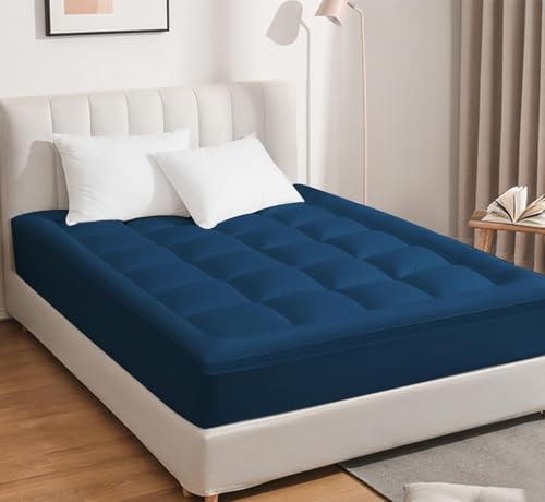 Image of Cloth Fusion 600 GSM Mattress Topper Queen Size Bed, Extra Thick 2 inch Bed Topper for Improved Sleep Quality and Enhanced Comfort (78x60 inches, Navy)