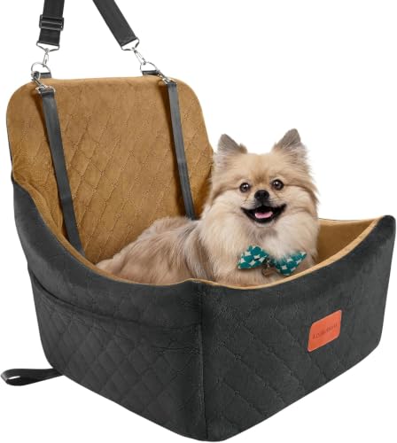 Lealchum Dog car seat for Medium Dogs,Easy to Install with Adjustable Straps,Anti Slip Bottom pet car Bed,Fully Detachable and Washable pet Travel Bed (Black/Coffee, Medium)