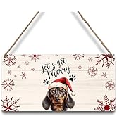 DSHFG Christmas Signs, Funny Dachshund Christmas Snowflake Wooden Signs Plaque Wall Hanging, Dach...