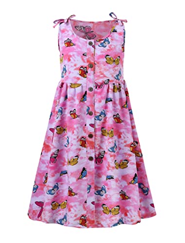 Girls Summer Straps Sundress Bowknot Sleeveless Floral Botton Casual Beach Dress for 2-9 Years