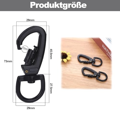 2 Stück Karabinerhaken mit Drehscharabin Hundeleine Karabiner Edelstahl Karabiner Schlüsselanhänger Bolzenkarabiner Scherenkarabiner Schwarz