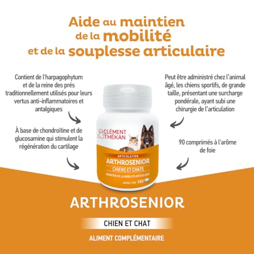 Clément Thékan Arthrosenior Grand Format - Aide à la mobilité articulaire chez le chien et le chat - Stimule la régénération du cartilage - 90 comprimés sécables aromatisés – Image 4