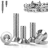 mawmuaw M4x12 mm Senkkopfschrauben Torx, 30 Stück Senkkopfschrauben Edelstahl A2 V2A, M4 Senkkopf, Schrauben Vollgewinde Metrisches, inkl. 2 Bits (25/50mm) für Möbel, Maschinenbau & DIY