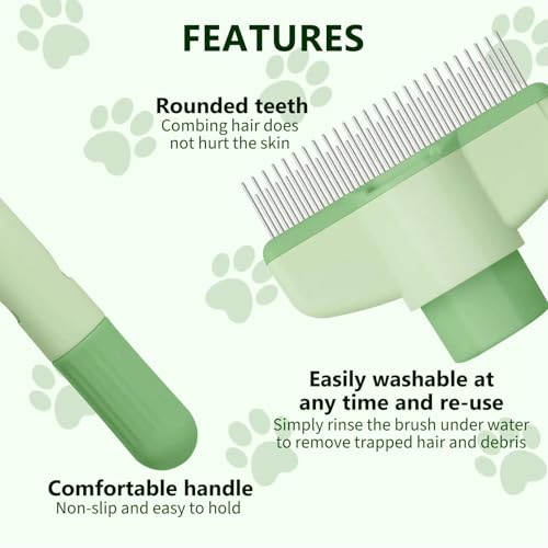 Image of Self-Cleaning Cat & Dog Comb - 2-in-1 Pet Hair Removal with Stainless Steel Teeth, Easy Release Button, for Shedding, Detangling & Grooming