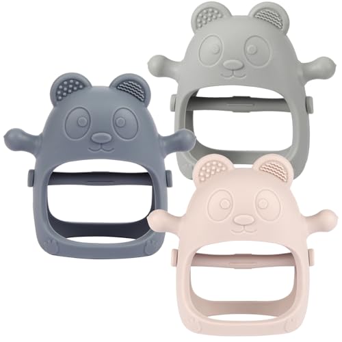 Image of Eascrozn 3 Pack Baby Teething Toys Over 3 Months, Food Grade Silicone Teething Mitten for Babies, Anti Dropping Wrist Hand Baby Teether Chew Toys for Sucking Needs, BPA Free