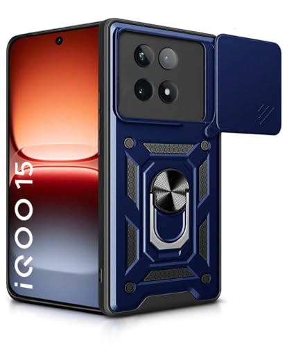 Image of Luxe Back Cover Compatible for iQOO 15 5G | D10 Tough Armor Case | Sliding Camera Shield | 360 Protection | Kickstand Ring Holder | Military-Grade Bumper Case - Blue