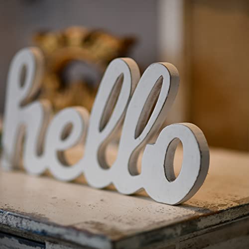 Sintosin 31AA Rustic Distressed White Wooden Hello Sign thumb #8