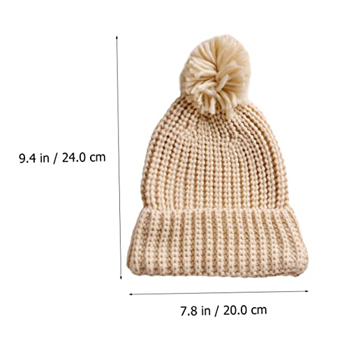 NOLITOY Infant Knitted Winter Hat Thick Warm Beanie Cap for Boys and Girls Cute Candy Color Woolen Knit Cap for Cold Weather Beige4