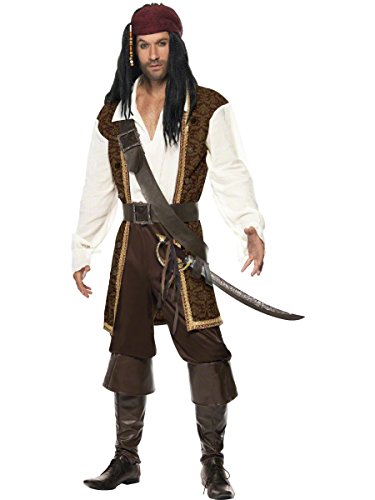 Smiffys Costume pirate de haute mer, marron, avec haut, pantalon short, baudrier, ceinture ( Taille M )