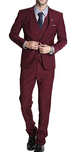 MOGU Mens Slim Fit 3 Piece Suit Blazer Jacket Pants and Vest Set