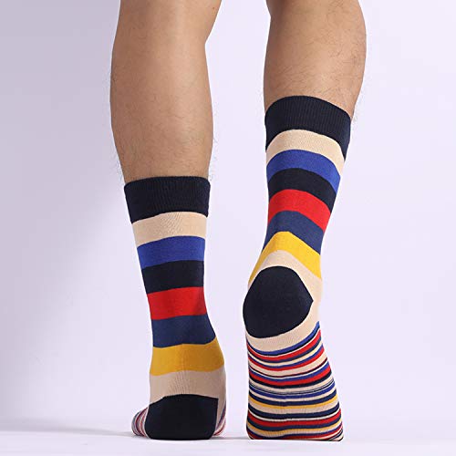 5 Pairs Men's Striped Crew Socks Mid-calf Dress Socks Casual Socks Colorful Striped Good Mood Socks3