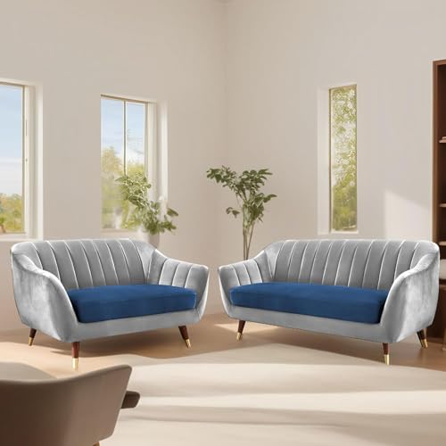 Image of Atticus 3+2 Seater Sofa Set for Living Room (Blue Grey Colour) Premium Fabric Sofa