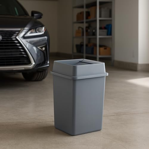 Caneca de basura cuadrada gris de 35 galones con tapa basculante miniatura 3